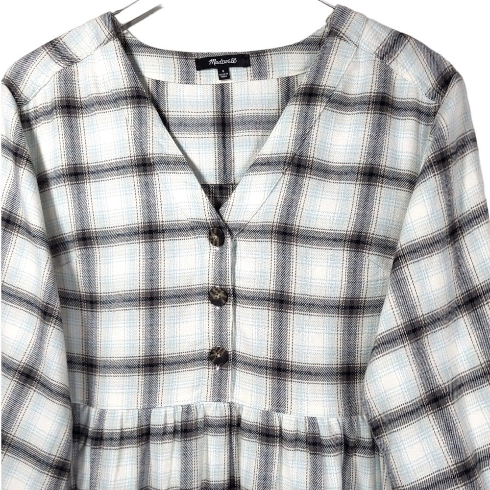 Madewell Cotton Button Up Flannel Plaid Midi Dress in Blue Multicolor - Picture 7 of 15